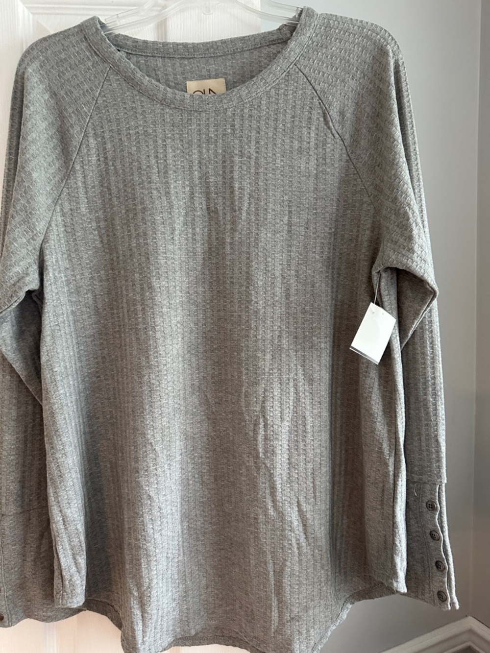 Ladies Gray Waffle Knit Long Sleeve Top XXL New
